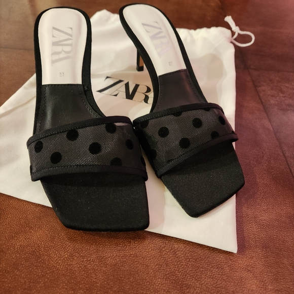 ZARA Black Mesh Heeled Party Sandals Slides 37 NEW 6.5 - Picture 12 of 14